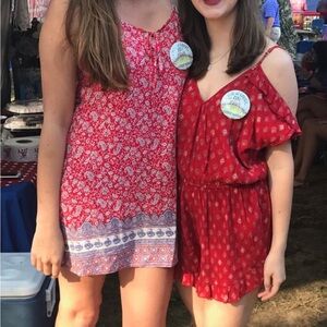 Spaghetti strap light red paisley dress